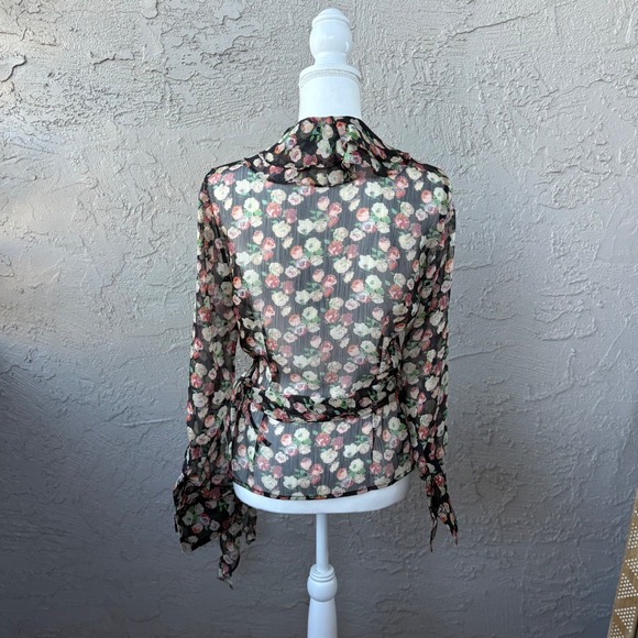 Lauren Ralph Lauren Petite Floral Ruffle Wrap Blouse Top Black Multi Color - Picture 2 of 8